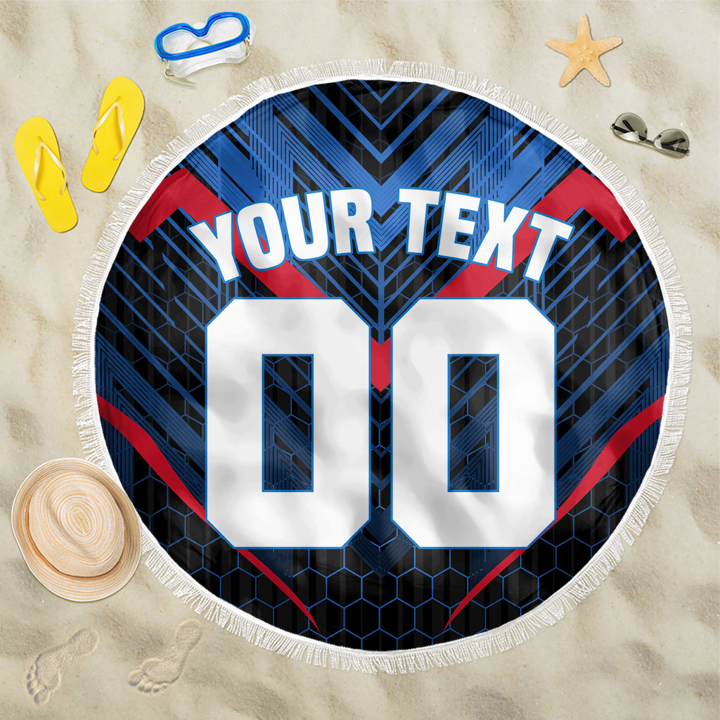 Personalized Antigua And Barbuda Cricket Falcons Beach Blanket Abstract Hexagon Pattern Sport