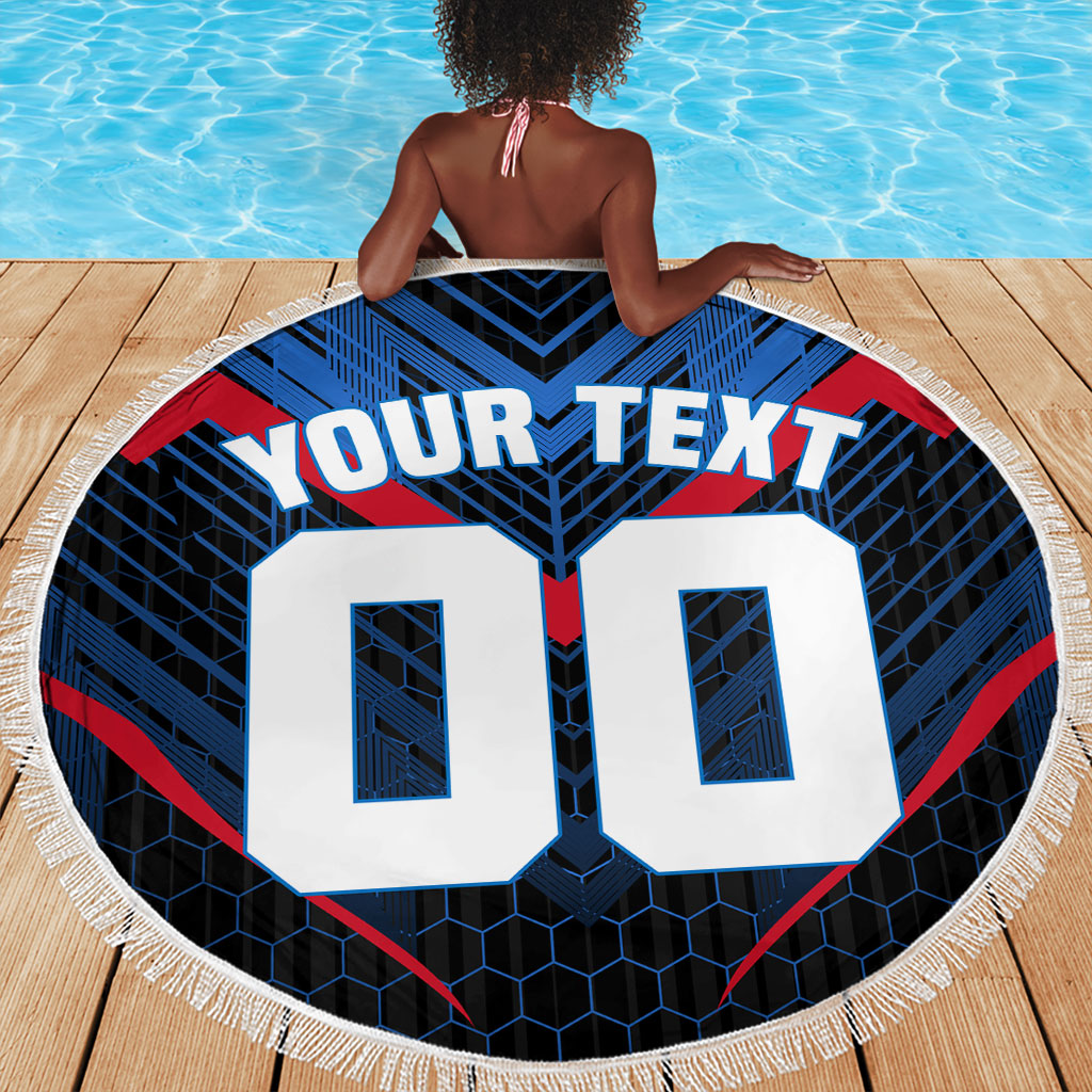 Personalized Antigua And Barbuda Cricket Falcons Beach Blanket Abstract Hexagon Pattern Sport