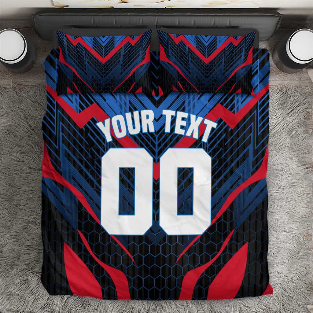 Personalized Antigua And Barbuda Cricket Falcons Bedding Set Abstract Hexagon Pattern Sport