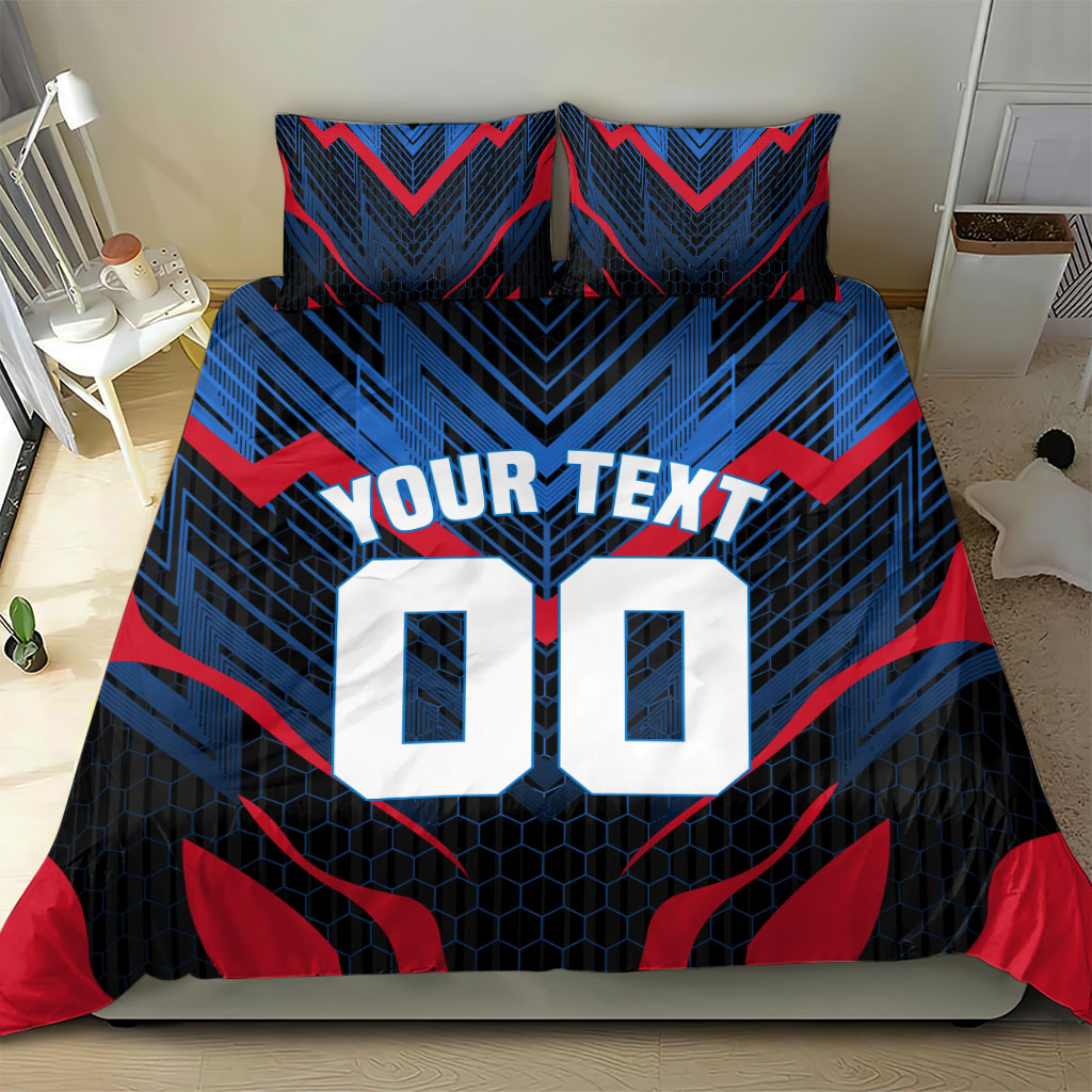 Personalized Antigua And Barbuda Cricket Falcons Bedding Set Abstract Hexagon Pattern Sport