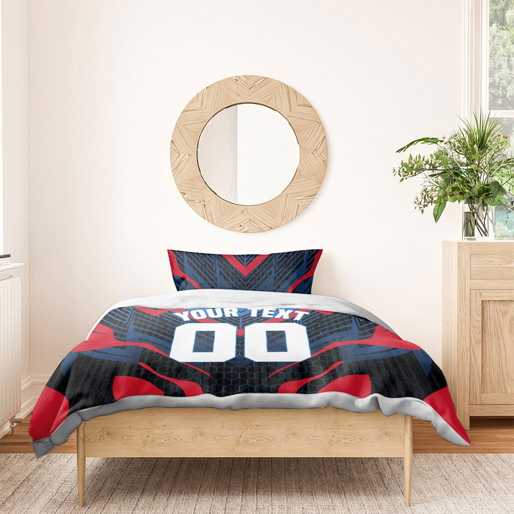 Personalized Antigua And Barbuda Cricket Falcons Bedding Set Abstract Hexagon Pattern Sport
