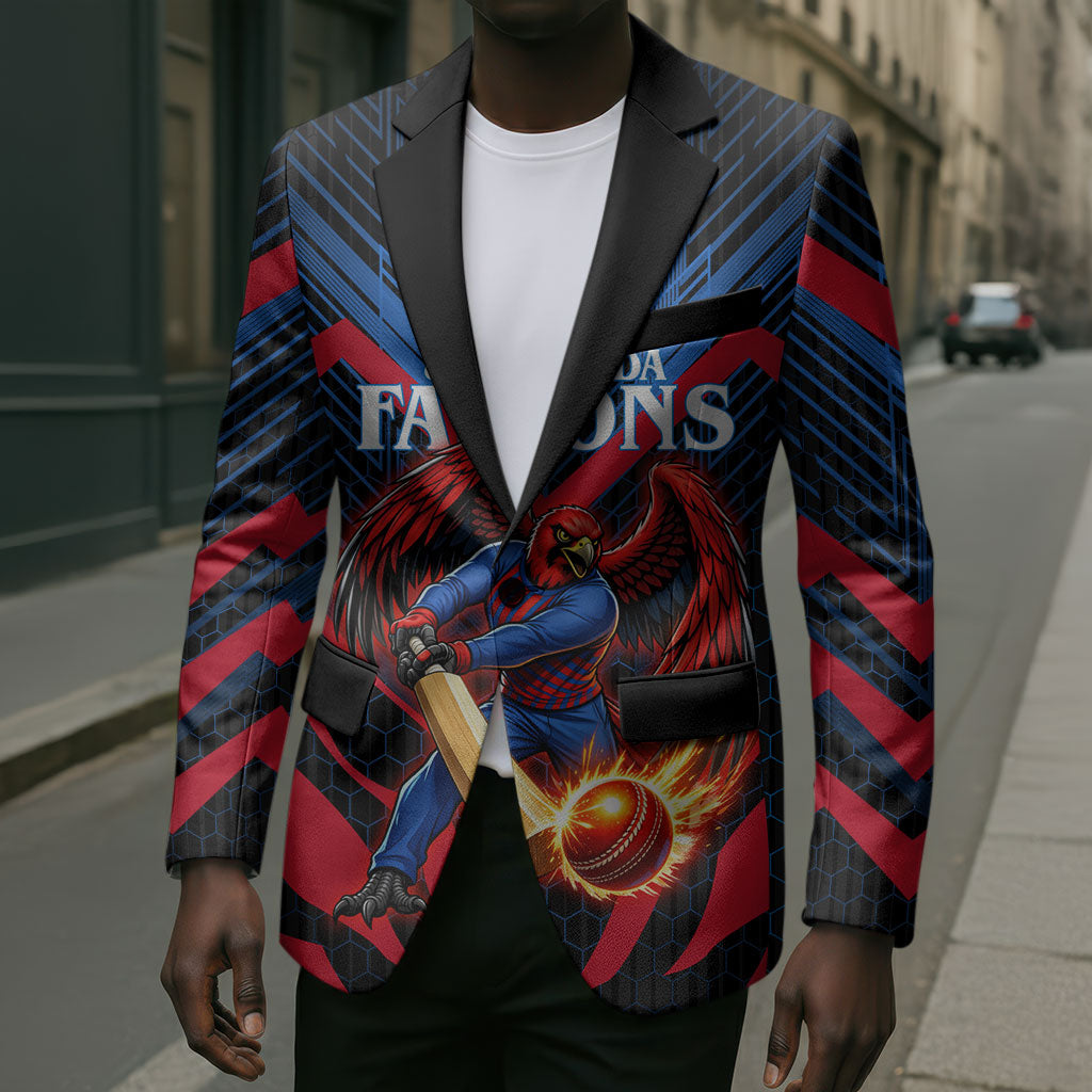 Personalized Antigua And Barbuda Cricket Falcons Blazer Abstract Hexagon Pattern Sport