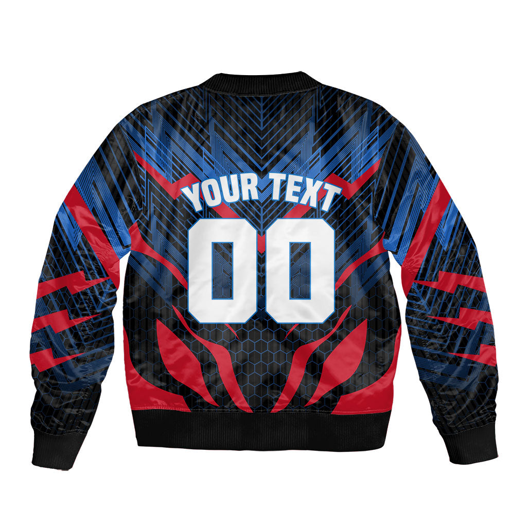 Personalized Antigua And Barbuda Cricket Falcons Bomber Jacket Abstract Hexagon Pattern Sport