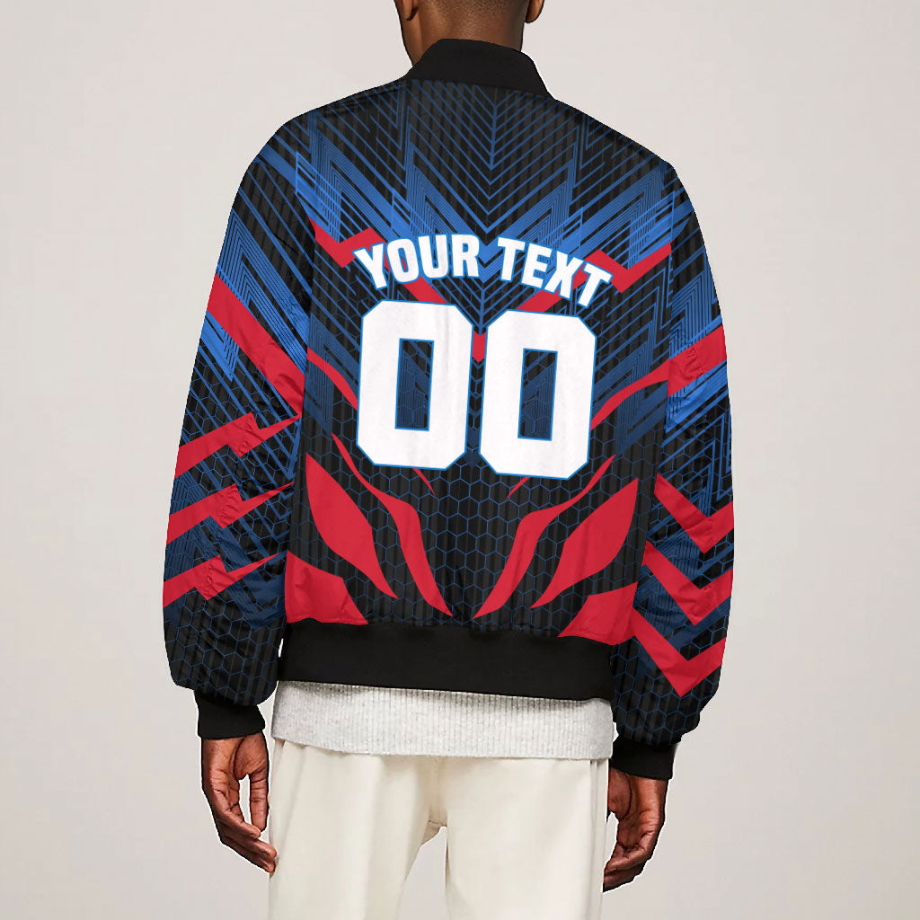 Personalized Antigua And Barbuda Cricket Falcons Bomber Jacket Abstract Hexagon Pattern Sport