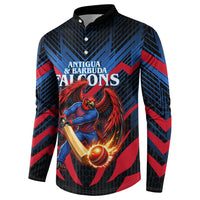 Personalized Antigua And Barbuda Cricket Falcons Button Sweatshirt Abstract Hexagon Pattern Sport