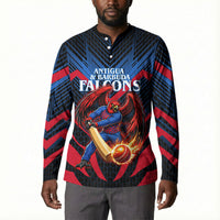 Personalized Antigua And Barbuda Cricket Falcons Button Sweatshirt Abstract Hexagon Pattern Sport