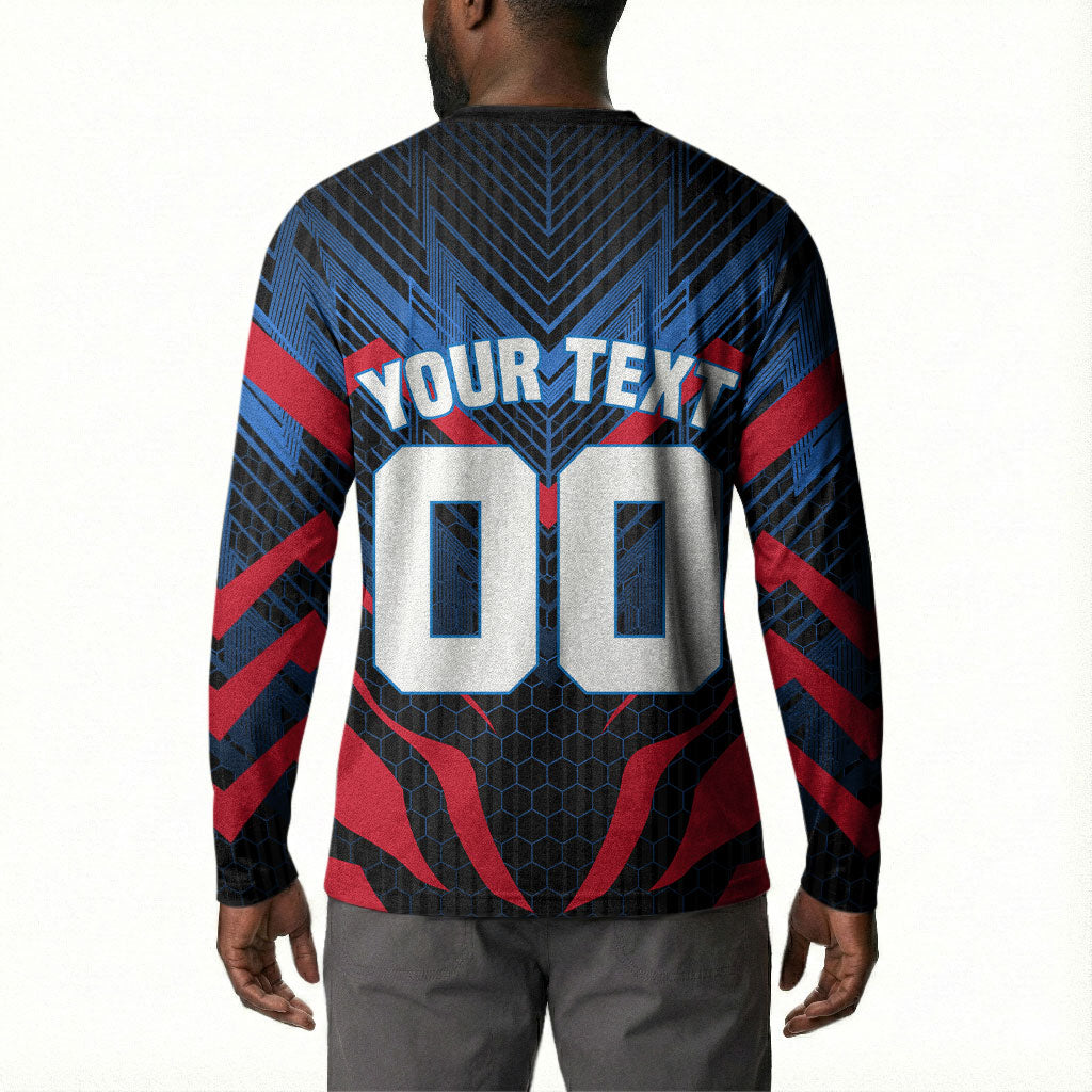 Personalized Antigua And Barbuda Cricket Falcons Button Sweatshirt Abstract Hexagon Pattern Sport
