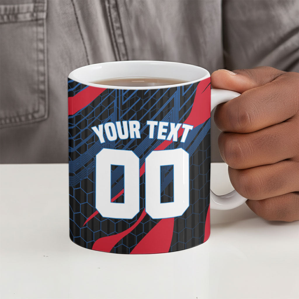 Personalized Antigua And Barbuda Cricket Falcons Ceramic Mug Abstract Hexagon Pattern Sport