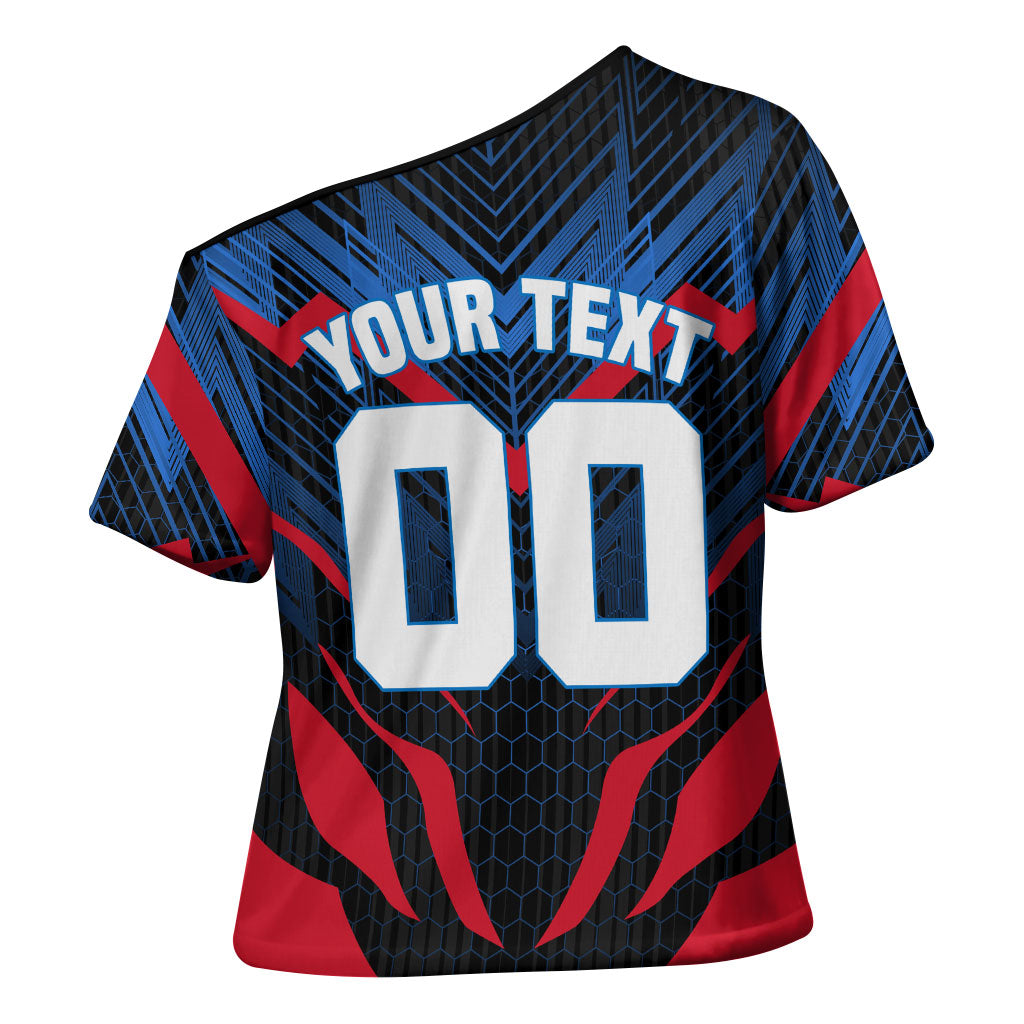 Personalized Antigua And Barbuda Cricket Falcons Cross Shoulder Shirt Abstract Hexagon Pattern Sport