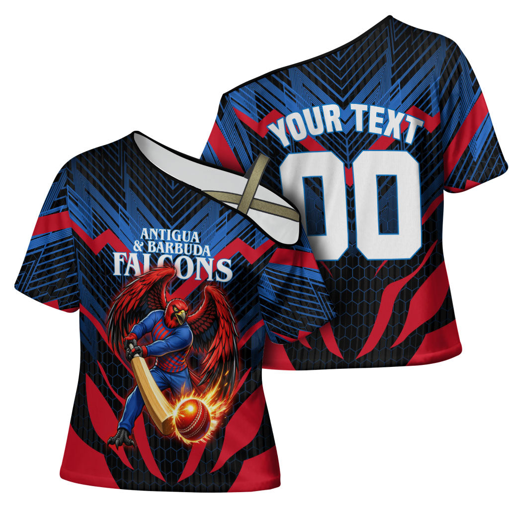 Personalized Antigua And Barbuda Cricket Falcons Cross Shoulder Shirt Abstract Hexagon Pattern Sport