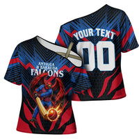 Personalized Antigua And Barbuda Cricket Falcons Cross Shoulder Shirt Abstract Hexagon Pattern Sport