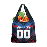 Personalized Antigua And Barbuda Cricket Falcons Grocery Bag Abstract Hexagon Pattern Sport