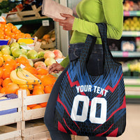 Personalized Antigua And Barbuda Cricket Falcons Grocery Bag Abstract Hexagon Pattern Sport