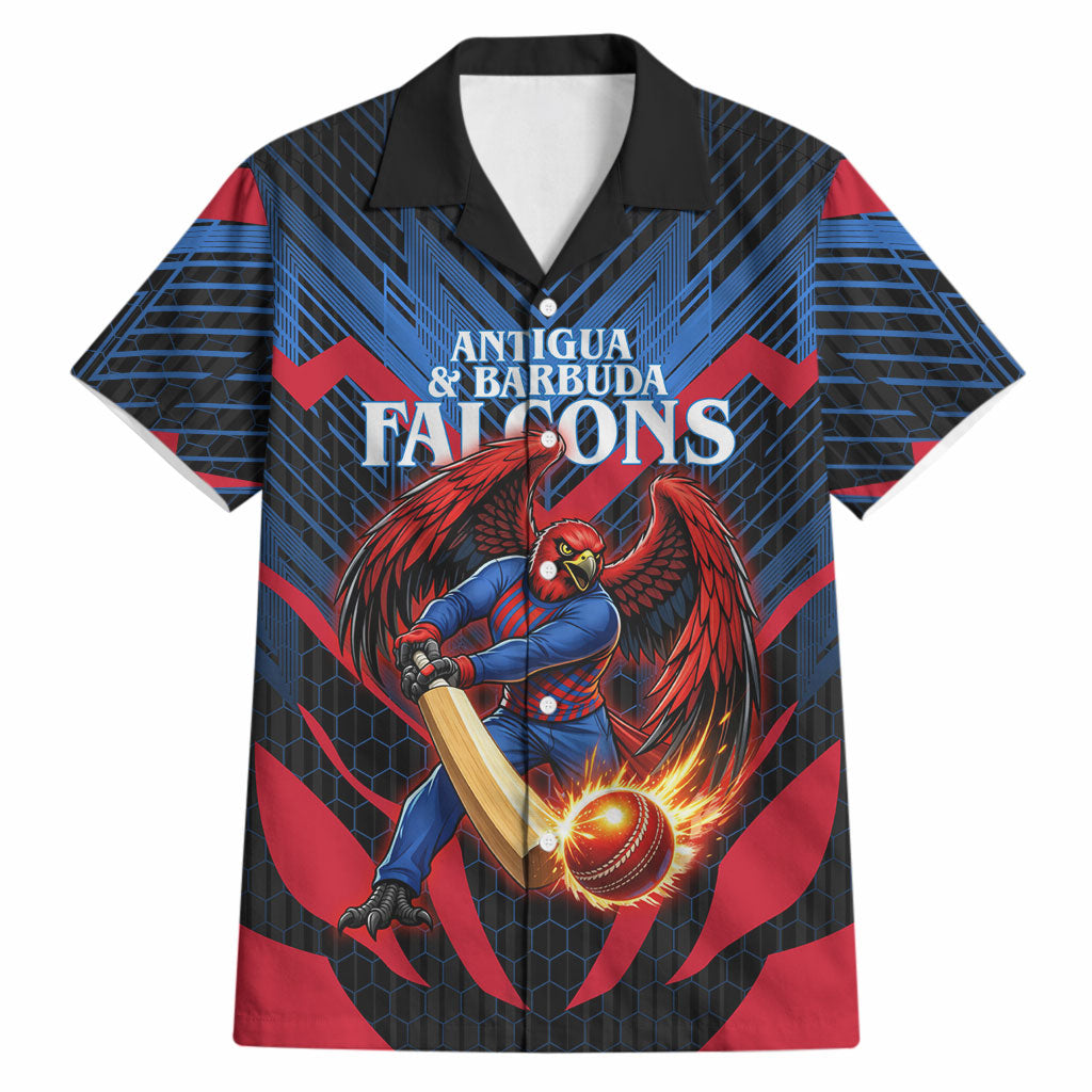 Personalized Antigua And Barbuda Cricket Falcons Hawaiian Shirt Abstract Hexagon Pattern Sport