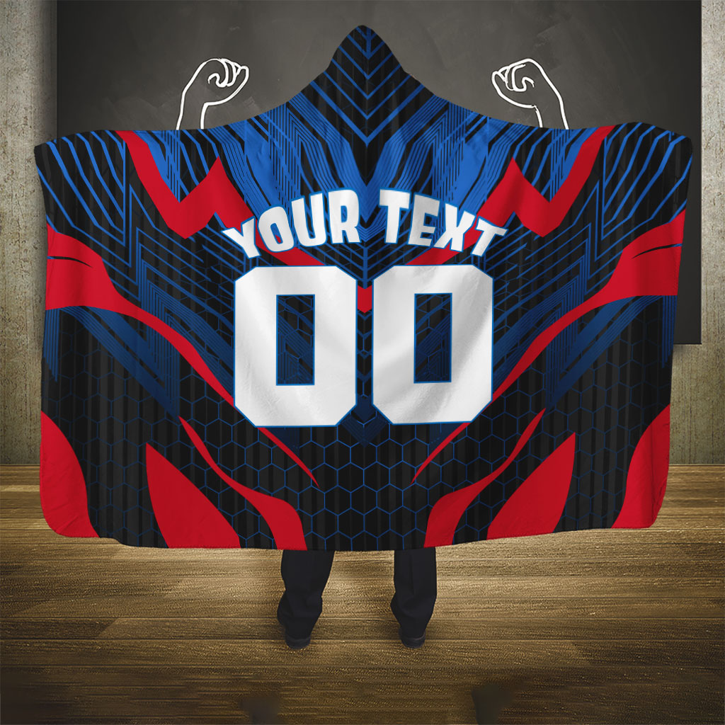 Personalized Antigua And Barbuda Cricket Falcons Hooded Blanket Abstract Hexagon Pattern Sport
