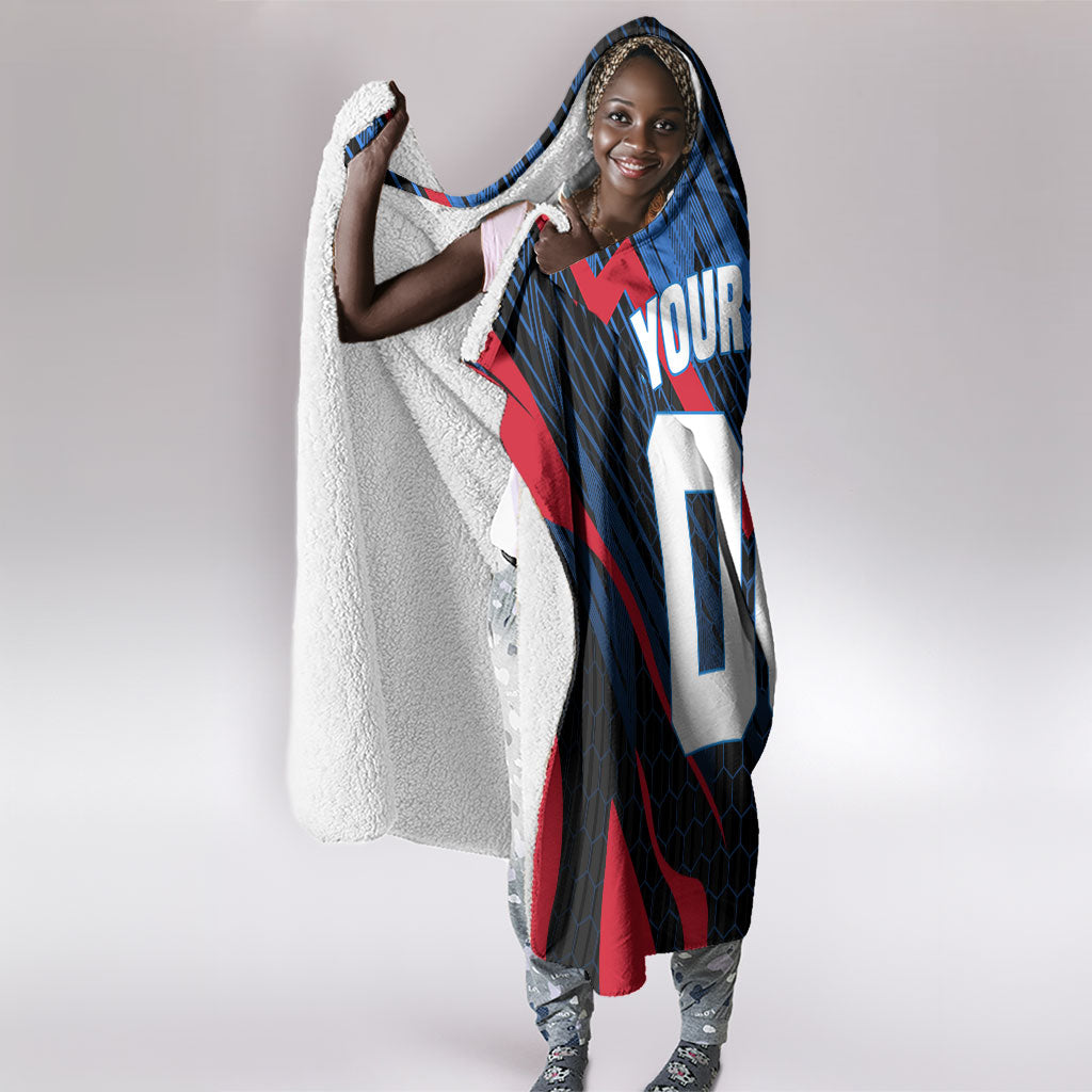 Personalized Antigua And Barbuda Cricket Falcons Hooded Blanket Abstract Hexagon Pattern Sport