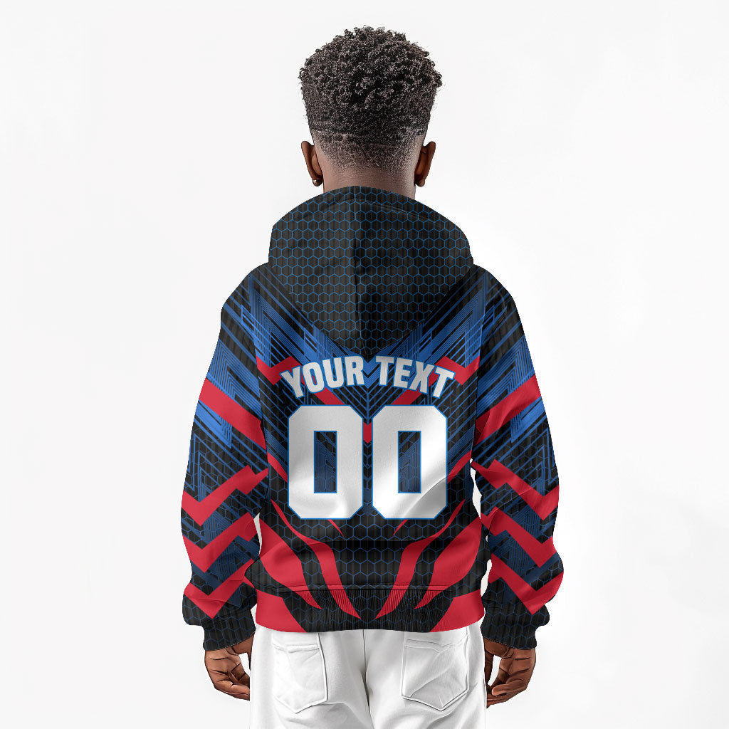 Personalized Antigua And Barbuda Cricket Falcons Kid Hoodie Abstract Hexagon Pattern Sport