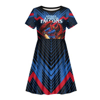 Personalized Antigua And Barbuda Cricket Falcons Kid Short Sleeve Dress Abstract Hexagon Pattern Sport