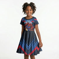 Personalized Antigua And Barbuda Cricket Falcons Kid Short Sleeve Dress Abstract Hexagon Pattern Sport