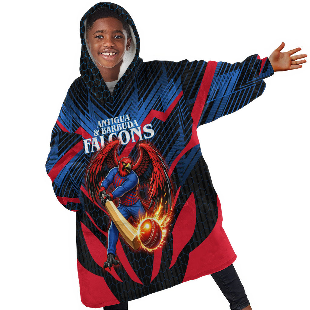 Personalized Antigua And Barbuda Cricket Falcons Kid Wearable Blanket Hoodie Abstract Hexagon Pattern Sport