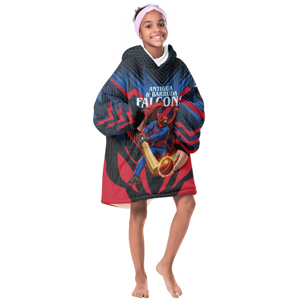 Personalized Antigua And Barbuda Cricket Falcons Kid Wearable Blanket Hoodie Abstract Hexagon Pattern Sport