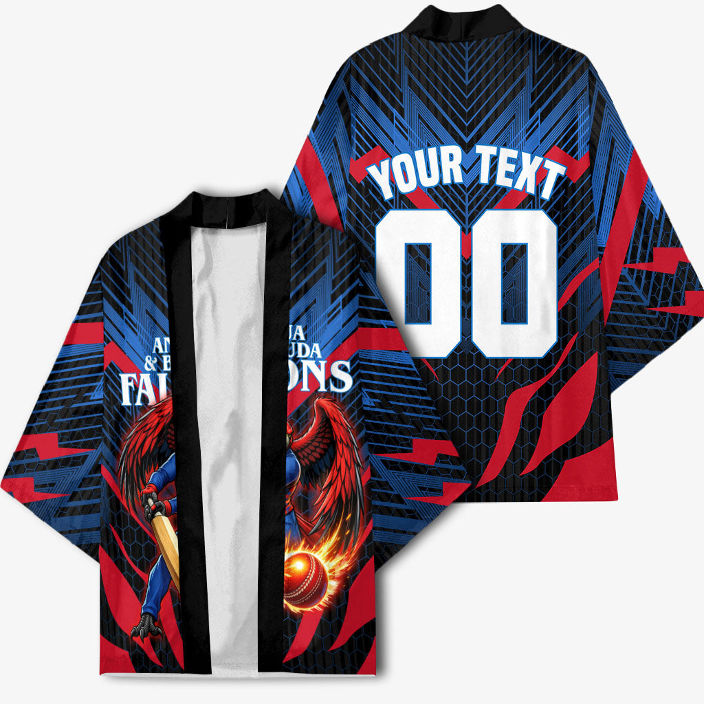 Personalized Antigua And Barbuda Cricket Falcons Kimono Abstract Hexagon Pattern Sport