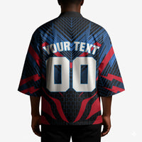Personalized Antigua And Barbuda Cricket Falcons Kimono Abstract Hexagon Pattern Sport