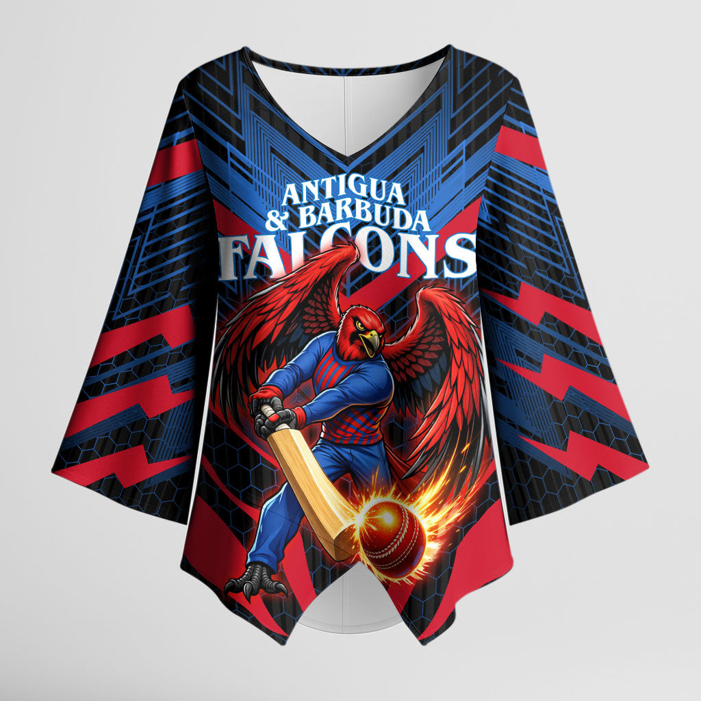 Personalized Antigua And Barbuda Cricket Falcons Kimono Sleeve Blouse Abstract Hexagon Pattern Sport