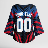 Personalized Antigua And Barbuda Cricket Falcons Kimono Sleeve Blouse Abstract Hexagon Pattern Sport