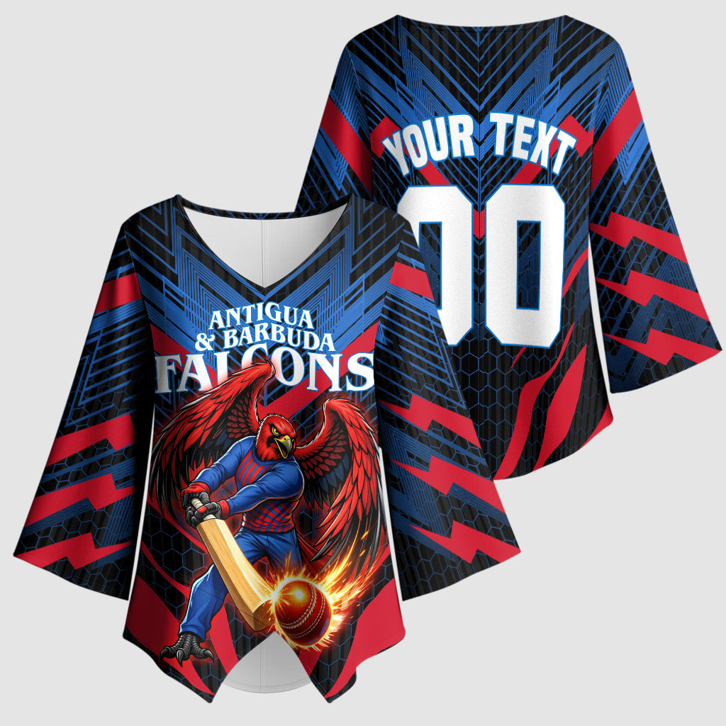 Personalized Antigua And Barbuda Cricket Falcons Kimono Sleeve Blouse Abstract Hexagon Pattern Sport