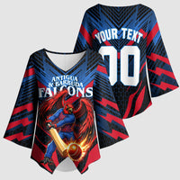 Personalized Antigua And Barbuda Cricket Falcons Kimono Sleeve Blouse Abstract Hexagon Pattern Sport