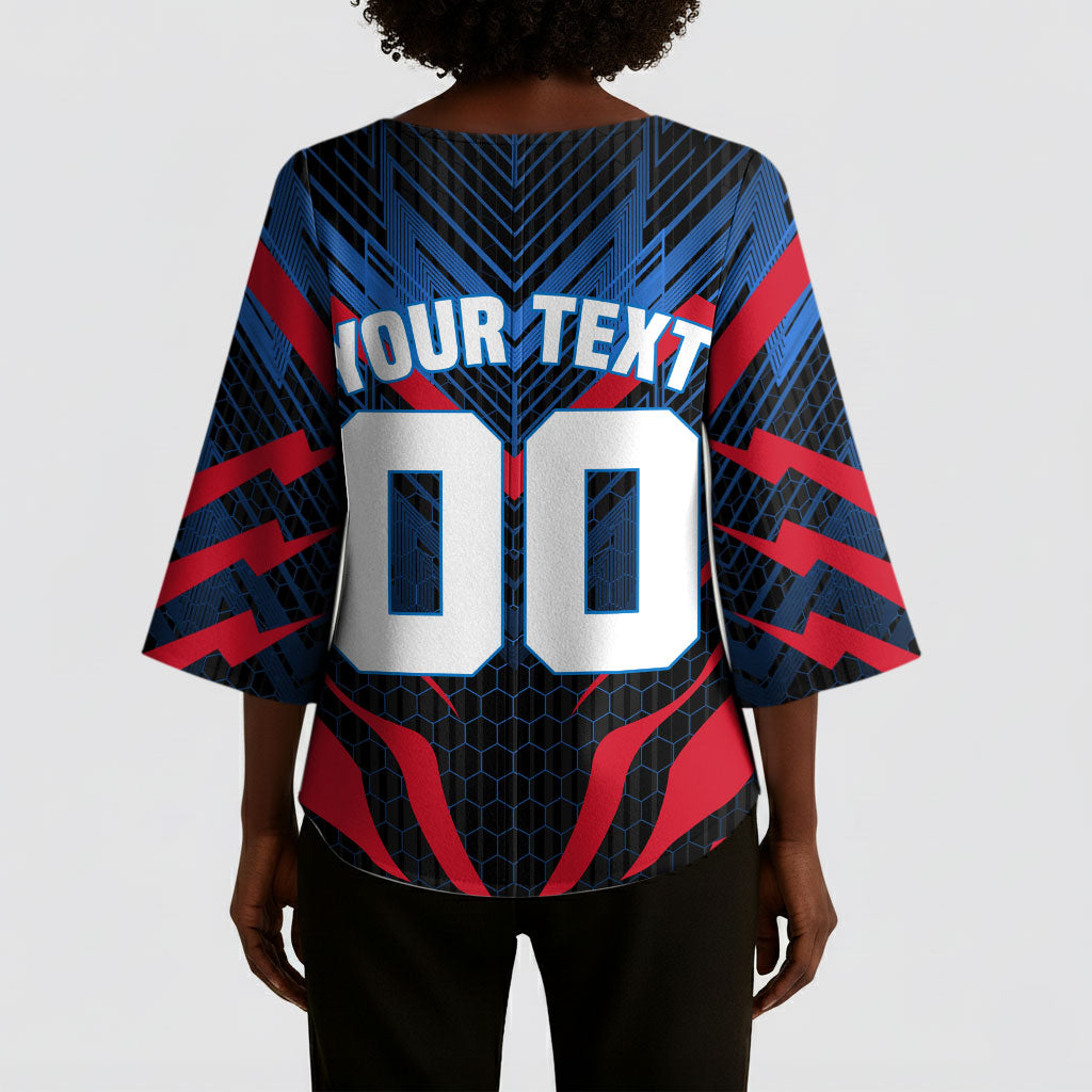 Personalized Antigua And Barbuda Cricket Falcons Kimono Sleeve Blouse Abstract Hexagon Pattern Sport