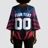 Personalized Antigua And Barbuda Cricket Falcons Kimono Sleeve Blouse Abstract Hexagon Pattern Sport