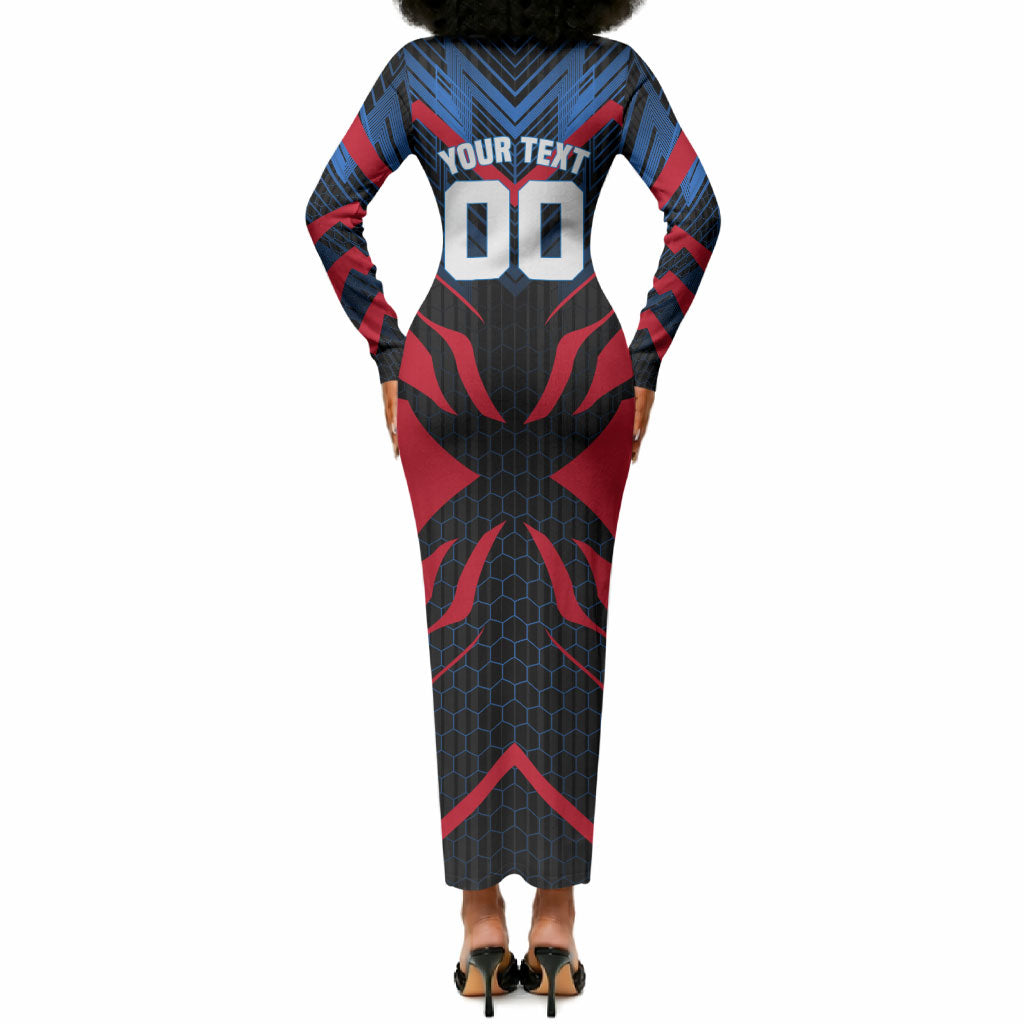 Personalized Antigua And Barbuda Cricket Falcons Long Sleeve Bodycon Dress Abstract Hexagon Pattern Sport