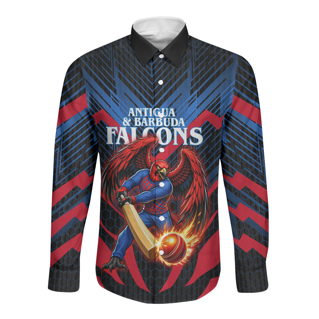 Personalized Antigua And Barbuda Cricket Falcons Long Sleeve Button Shirt Abstract Hexagon Pattern Sport