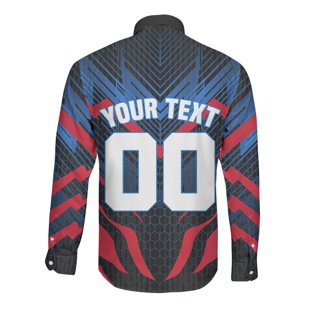 Personalized Antigua And Barbuda Cricket Falcons Long Sleeve Button Shirt Abstract Hexagon Pattern Sport