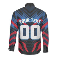 Personalized Antigua And Barbuda Cricket Falcons Long Sleeve Button Shirt Abstract Hexagon Pattern Sport