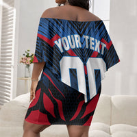 Personalized Antigua And Barbuda Cricket Falcons Off Shoulder Short Dress Abstract Hexagon Pattern Sport