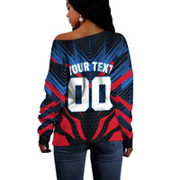 Personalized Antigua And Barbuda Cricket Falcons Off Shoulder Sweater Abstract Hexagon Pattern Sport