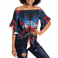 Personalized Antigua And Barbuda Cricket Falcons Off Shoulder Wrap Waist Top Abstract Hexagon Pattern Sport