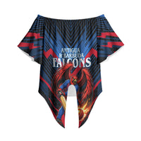 Personalized Antigua And Barbuda Cricket Falcons Off Shoulder Wrap Waist Top Abstract Hexagon Pattern Sport