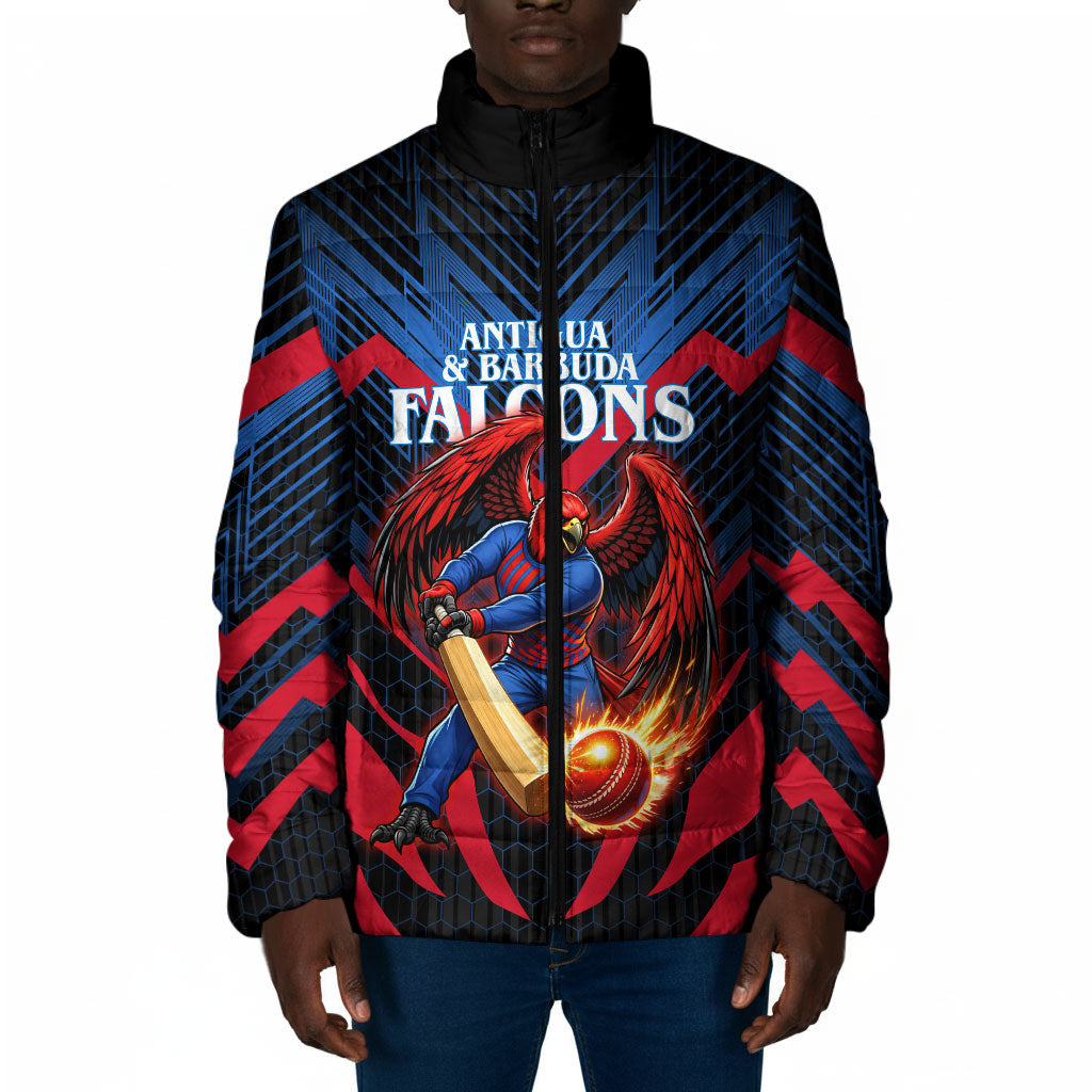 Personalized Antigua And Barbuda Cricket Falcons Padded Jacket Abstract Hexagon Pattern Sport