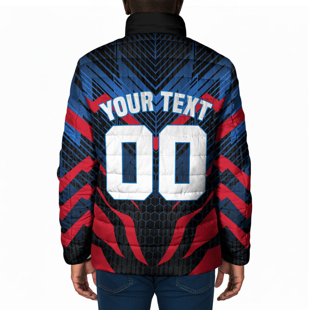 Personalized Antigua And Barbuda Cricket Falcons Padded Jacket Abstract Hexagon Pattern Sport