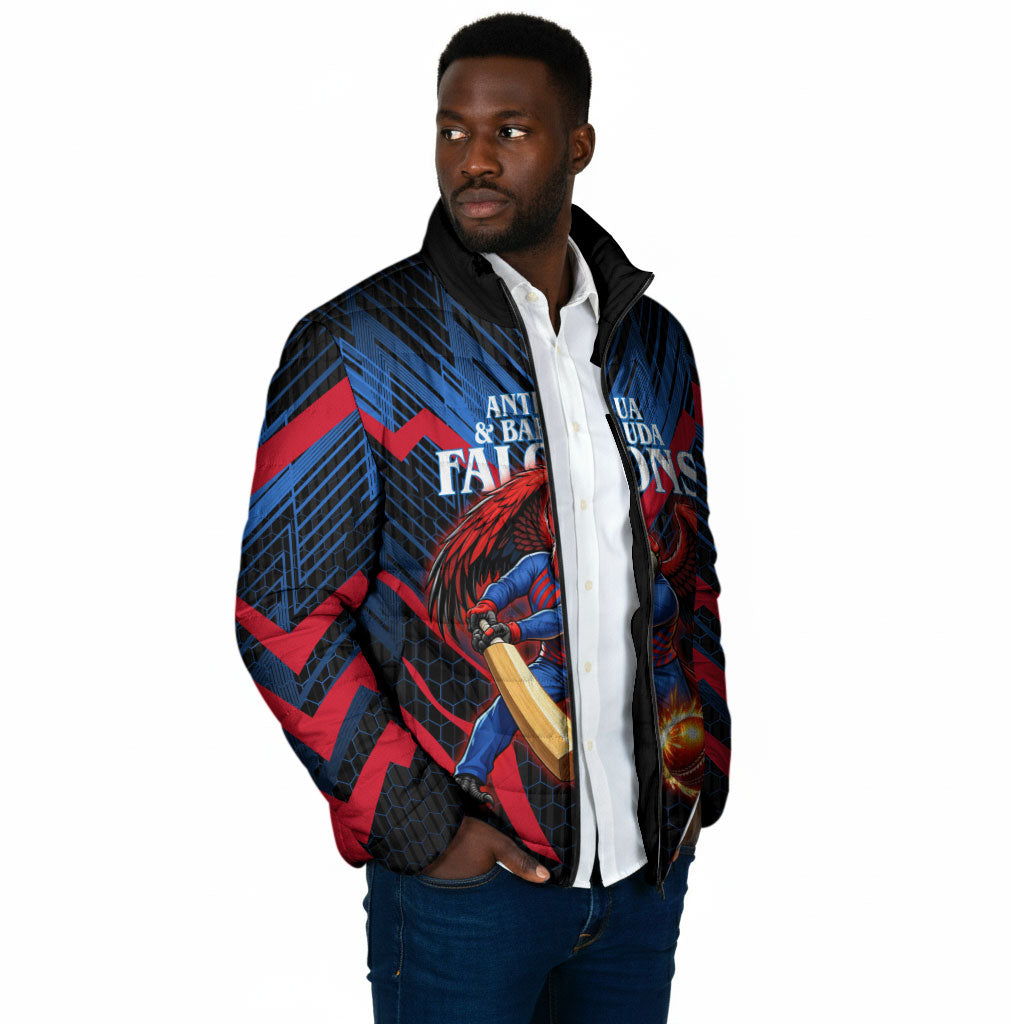 Personalized Antigua And Barbuda Cricket Falcons Padded Jacket Abstract Hexagon Pattern Sport