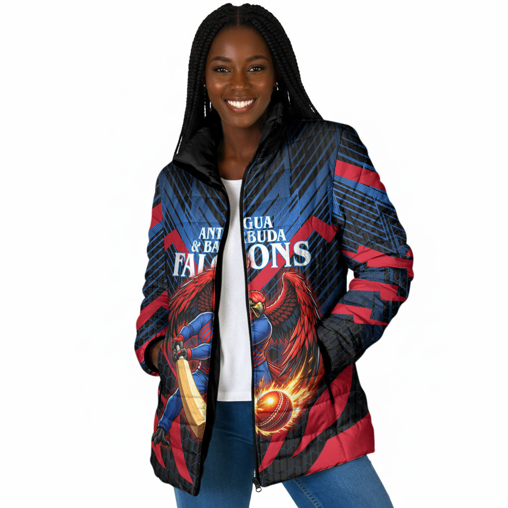 Personalized Antigua And Barbuda Cricket Falcons Padded Jacket Abstract Hexagon Pattern Sport
