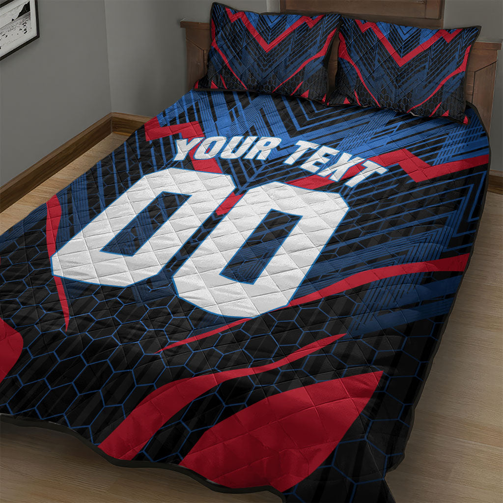 Personalized Antigua And Barbuda Cricket Falcons Quilt Bed Set Abstract Hexagon Pattern Sport