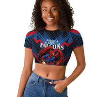 Personalized Antigua And Barbuda Cricket Falcons Raglan Cropped T shirt Abstract Hexagon Pattern Sport