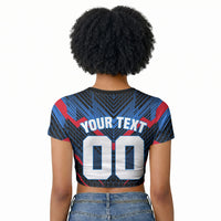 Personalized Antigua And Barbuda Cricket Falcons Raglan Cropped T shirt Abstract Hexagon Pattern Sport