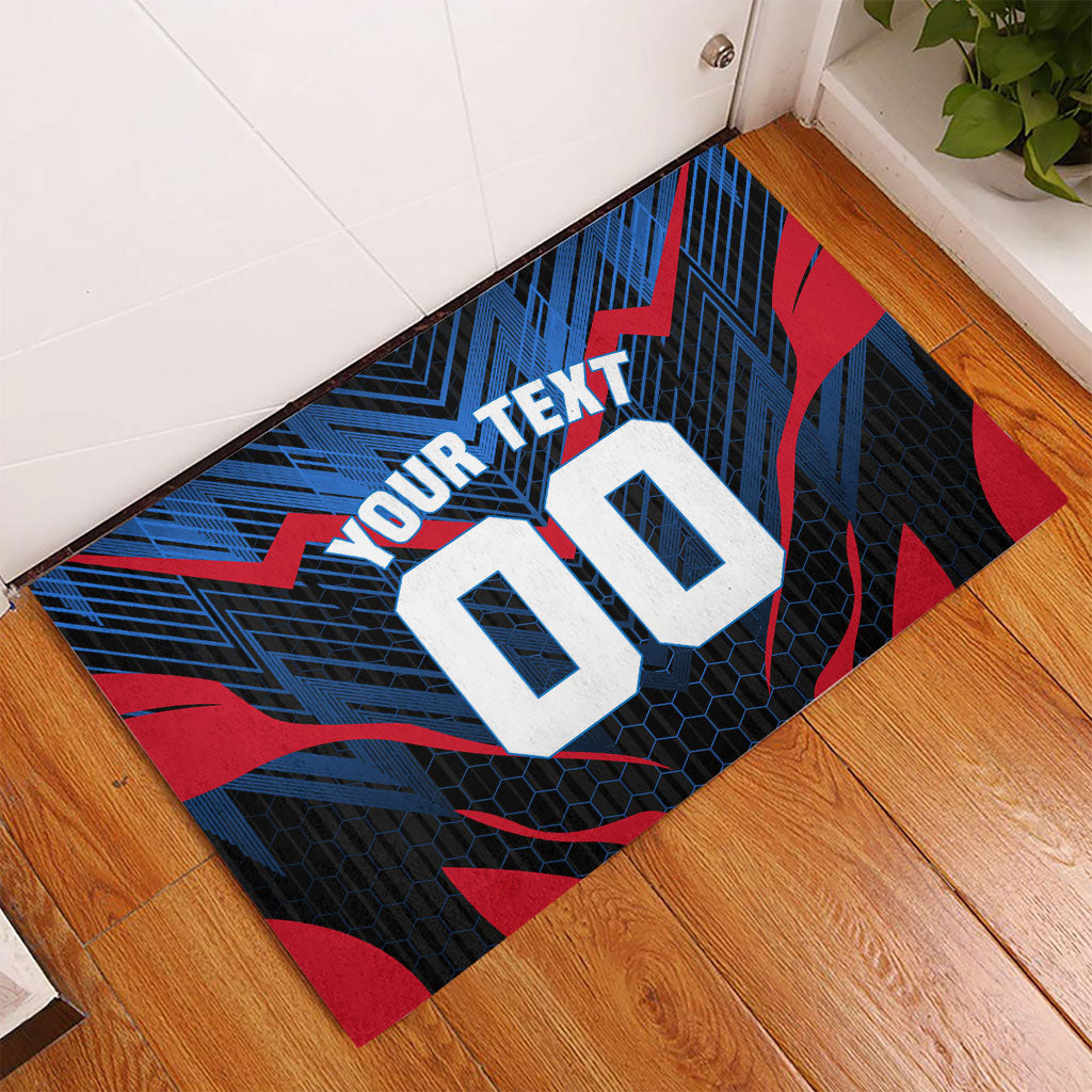 Personalized Antigua And Barbuda Cricket Falcons Rubber Doormat Abstract Hexagon Pattern Sport