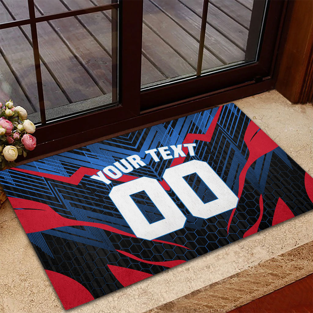Personalized Antigua And Barbuda Cricket Falcons Rubber Doormat Abstract Hexagon Pattern Sport